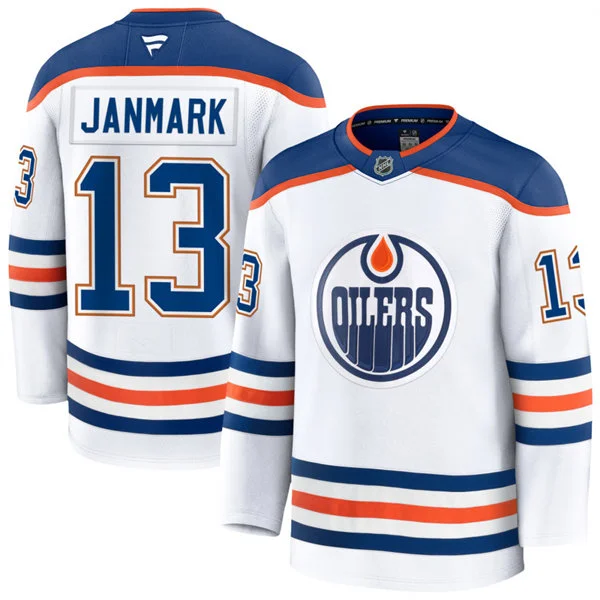 Men's Edmonton Oilers #13 Mattias Janmark Fanatics Away White Player Jersey